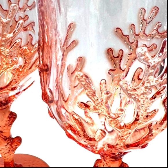 x6 Sea Coral Reef Acrylic Wine Glass Set Indoor Outdoor Nautical Beach Coastal